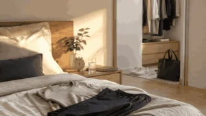 Clothes and daily essentials prepared for a practical morning routine